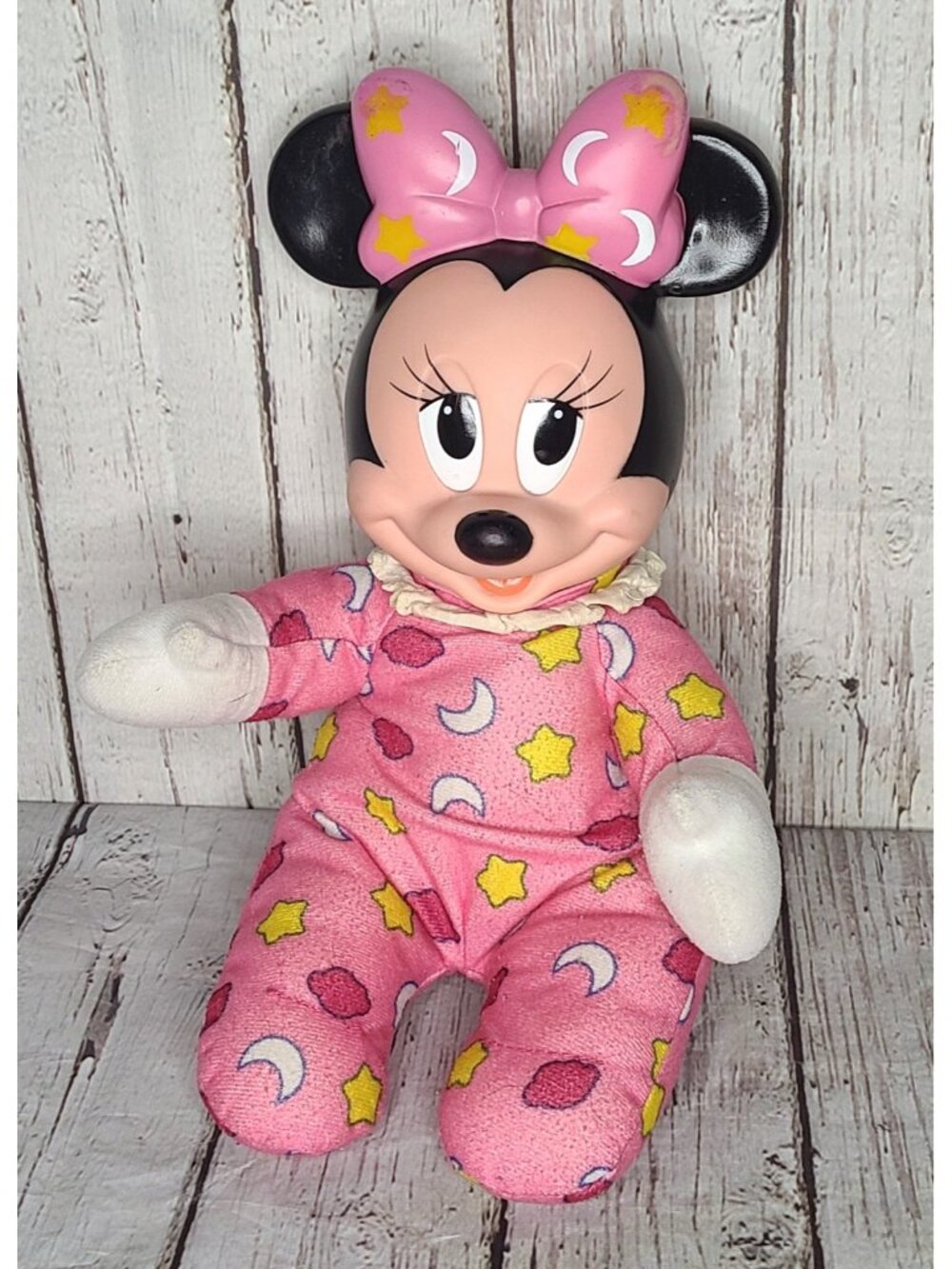 10" Vintage Disney HugLight Minnie Mouse Baby Plush Toy Vinyl Head, No Light